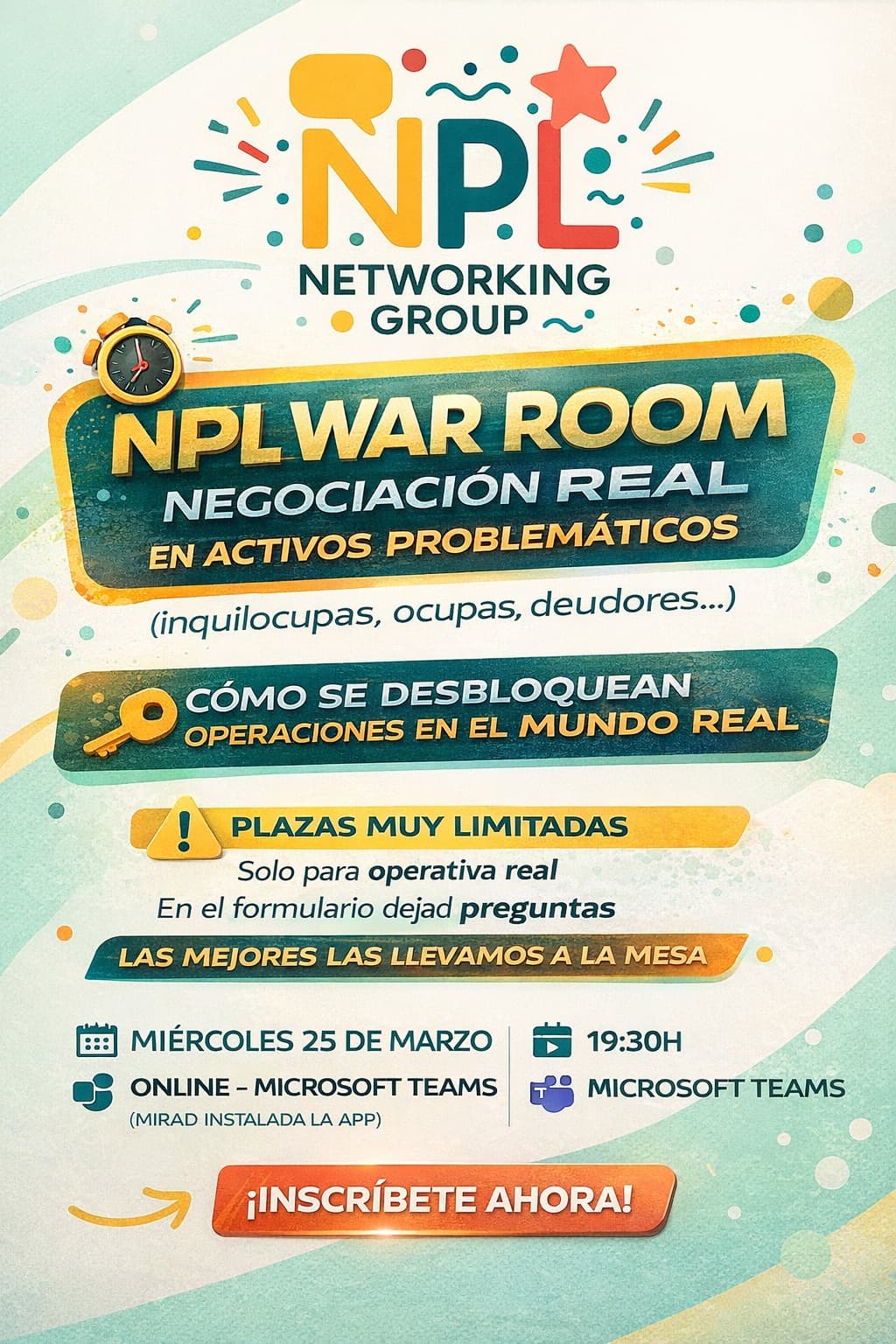 Convocatoria de una sesión online NPL War Room